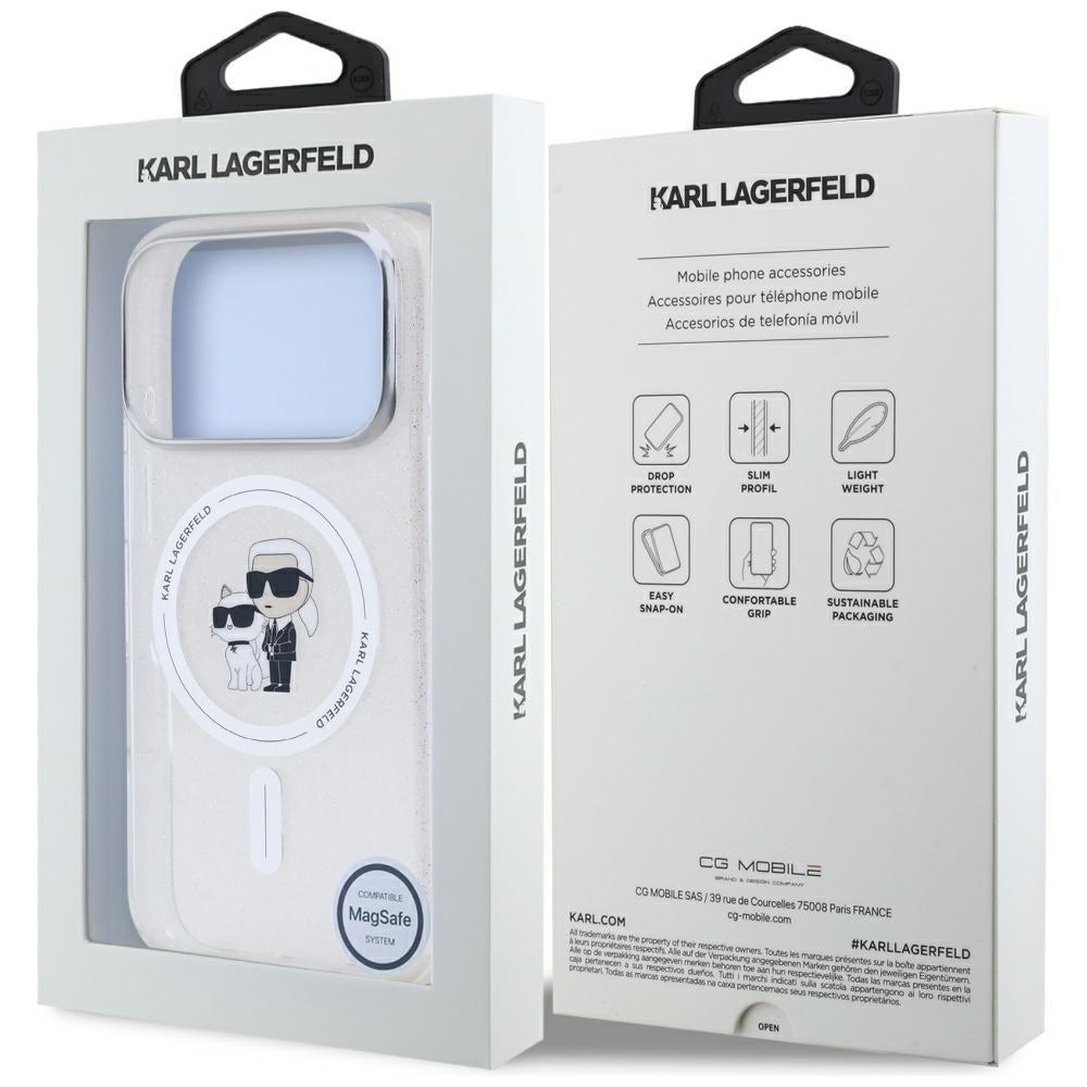 MagSafe hoes voor Apple iPhone 17 Pro, Karl Lagerfeld, IML Glitter Karl & Choupette, Transparant