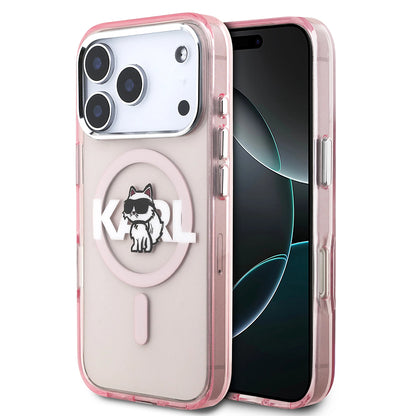 MagSafe hoesje voor Apple iPhone 17 Pro, Karl Lagerfeld, IML Sketch Logo Choupette, Roze