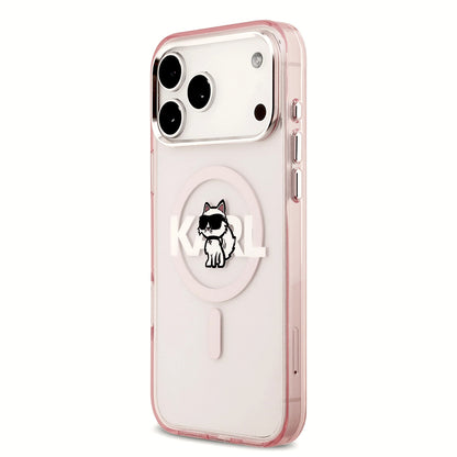 MagSafe hoesje voor Apple iPhone 17 Pro, Karl Lagerfeld, IML Sketch Logo Choupette, Roze
