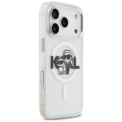 MagSafe hoes voor Apple iPhone 17 Pro, Karl Lagerfeld, IML Sketch Logo Glitter Karl & Choupette, Transparant