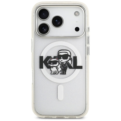 MagSafe hoes voor Apple iPhone 17 Pro, Karl Lagerfeld, IML Sketch Logo Glitter Karl & Choupette, Transparant