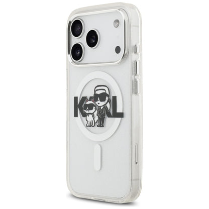MagSafe hoes voor Apple iPhone 17 Pro, Karl Lagerfeld, IML Sketch Logo Glitter Karl & Choupette, Transparant
