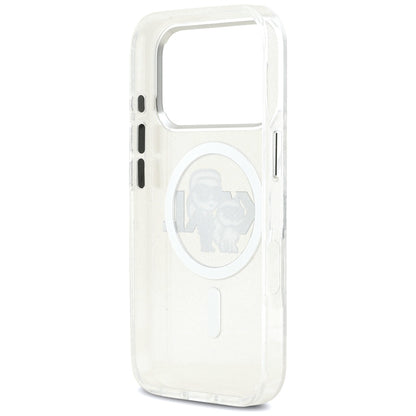 MagSafe hoes voor Apple iPhone 17 Pro, Karl Lagerfeld, IML Sketch Logo Glitter Karl & Choupette, Transparant