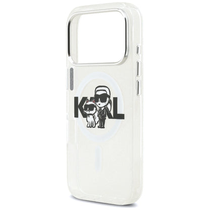 MagSafe hoes voor Apple iPhone 17 Pro, Karl Lagerfeld, IML Sketch Logo Glitter Karl & Choupette, Transparant