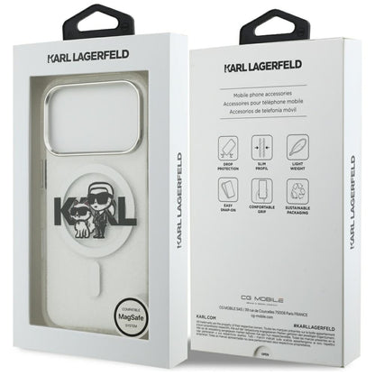 MagSafe hoes voor Apple iPhone 17 Pro, Karl Lagerfeld, IML Sketch Logo Glitter Karl & Choupette, Transparant