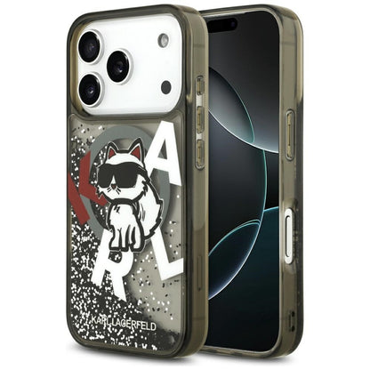 MagSafe hoes voor Apple iPhone 17 Pro, Karl Lagerfeld, Liquid Glitter Choupette Logo, Zwart
