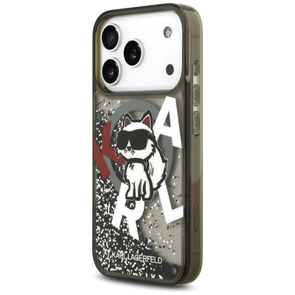 MagSafe hoes voor Apple iPhone 17 Pro, Karl Lagerfeld, Liquid Glitter Choupette Logo, Zwart