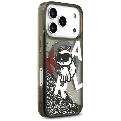 MagSafe hoes voor Apple iPhone 17 Pro, Karl Lagerfeld, Liquid Glitter Choupette Logo, Zwart