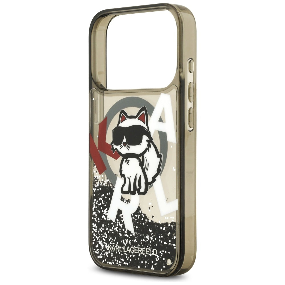 MagSafe hoes voor Apple iPhone 17 Pro, Karl Lagerfeld, Liquid Glitter Choupette Logo, Zwart