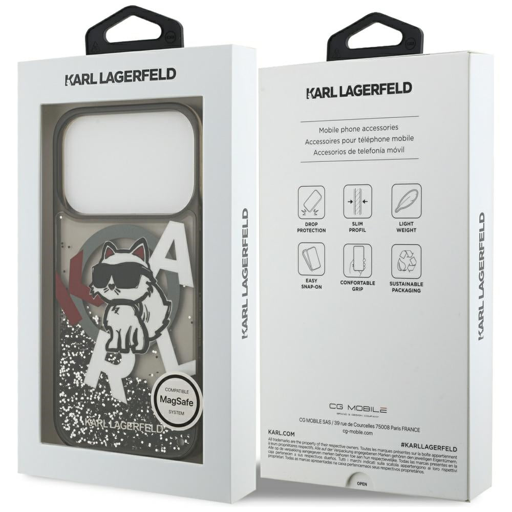 MagSafe hoes voor Apple iPhone 17 Pro, Karl Lagerfeld, Liquid Glitter Choupette Logo, Zwart