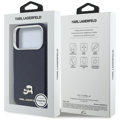 MagSafe hoes voor Apple iPhone 17 Pro, Karl Lagerfeld, Saffiano Karl & Choupette Pins, Blauw