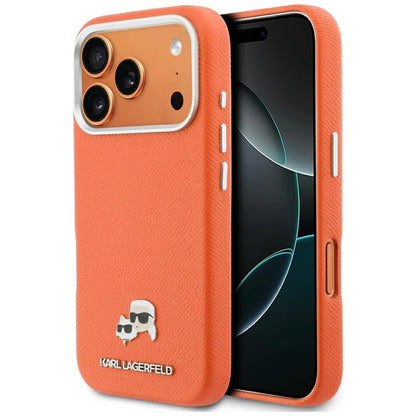 MagSafe hoes voor Apple iPhone 17 Pro, Karl Lagerfeld, Saffiano Karl & Choupette Pins, Oranje
