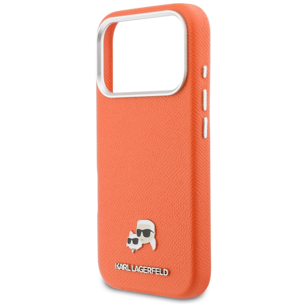 MagSafe hoes voor Apple iPhone 17 Pro, Karl Lagerfeld, Saffiano Karl & Choupette Pins, Oranje