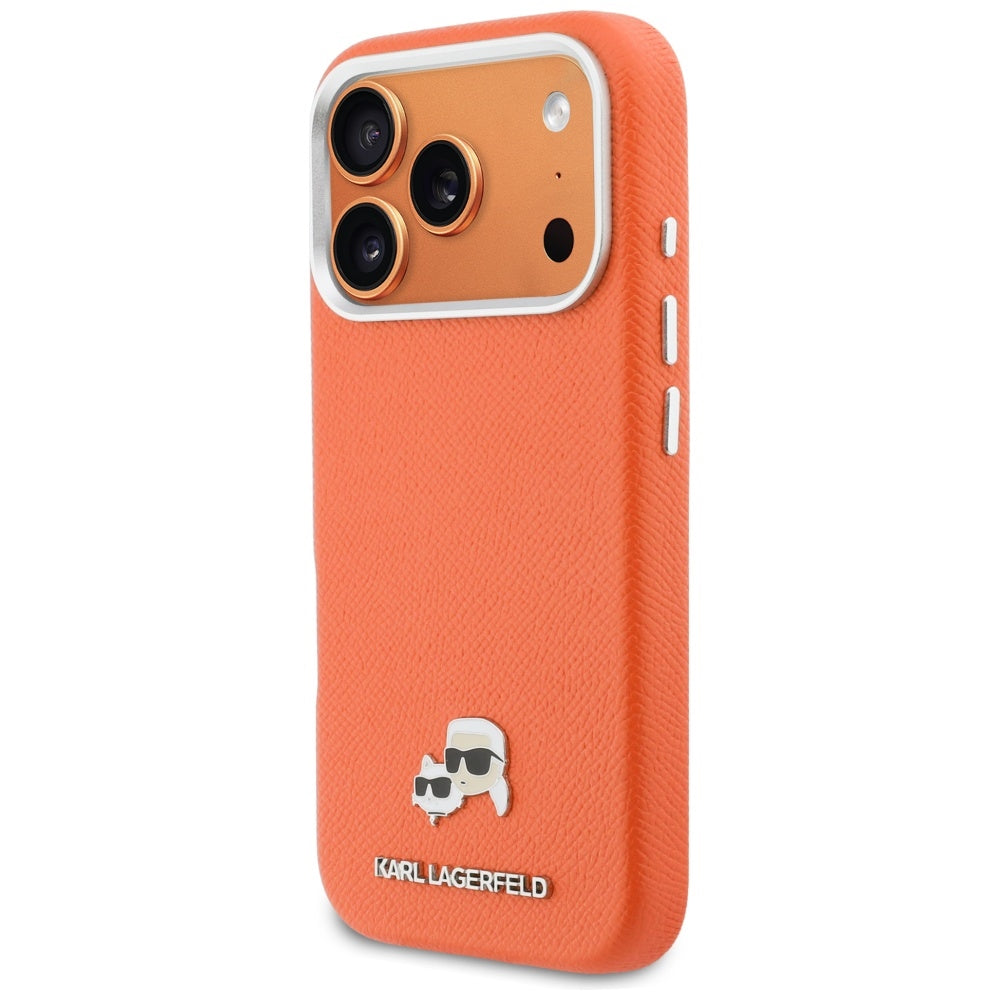MagSafe hoes voor Apple iPhone 17 Pro, Karl Lagerfeld, Saffiano Karl & Choupette Pins, Oranje