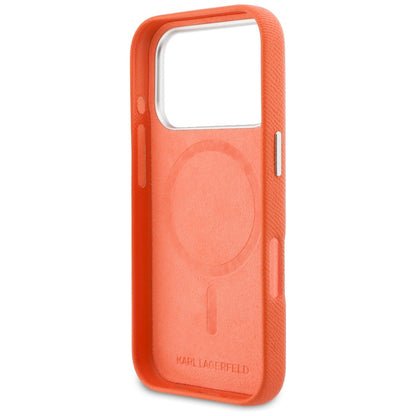 MagSafe hoes voor Apple iPhone 17 Pro, Karl Lagerfeld, Saffiano Karl & Choupette Pins, Oranje