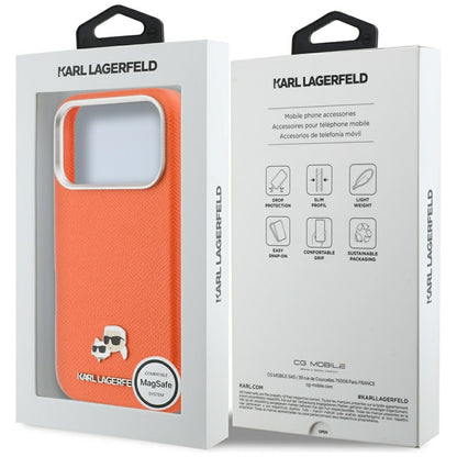 MagSafe hoes voor Apple iPhone 17 Pro, Karl Lagerfeld, Saffiano Karl & Choupette Pins, Oranje