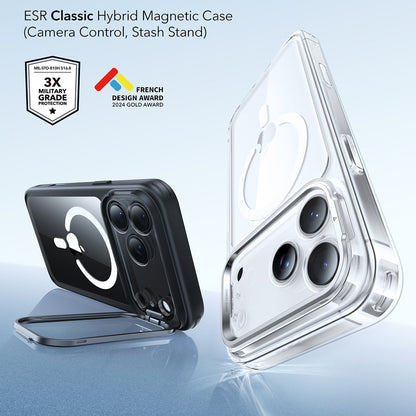 MagSafe hoesje voor Apple iPhone 17 Pro Max, ESR, Classic Hybrid Kickstand, Transparant Zwart