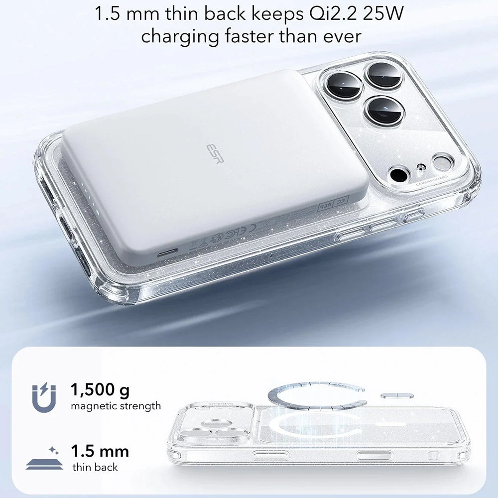 MagSafe hoesje voor Apple iPhone 17 Pro Max, ESR, Classic Hybrid Shimmer, Transparant