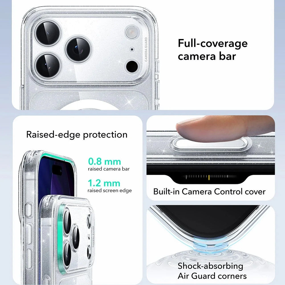 MagSafe hoesje voor Apple iPhone 17 Pro Max, ESR, Classic Hybrid Shimmer, Transparant
