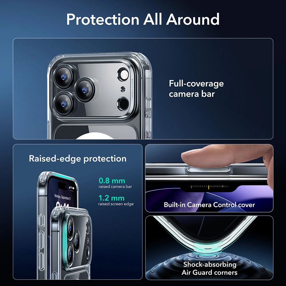 MagSafe hoes voor Apple iPhone 17 Pro Max, ESR, Classic Hybrid met schermbeschermer, Transparant