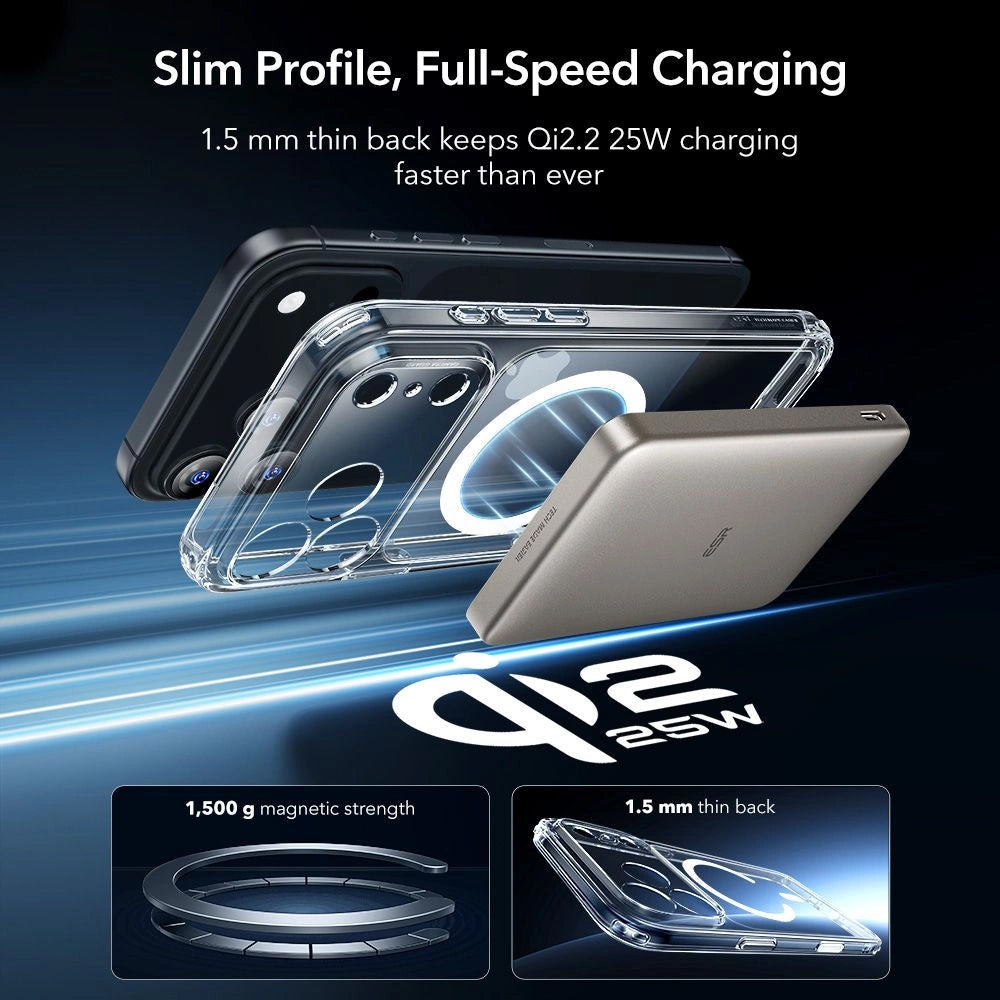 MagSafe hoes voor Apple iPhone 17 Pro Max, ESR, Classic Hybrid met schermbeschermer, Transparant