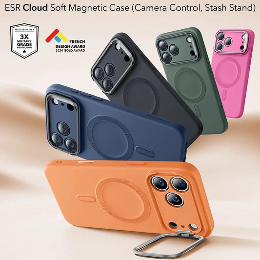 MagSafe hoesje voor Apple iPhone 17 Pro Max, ESR, Cloud Soft Kickstand, Oranje