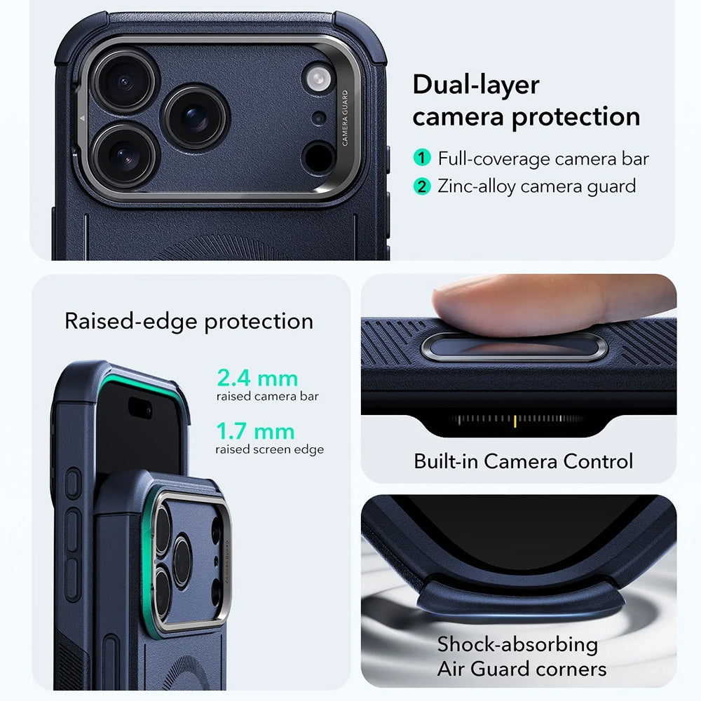 MagSafe hoes voor Apple iPhone 17 Pro Max, ESR, Cyber Armor Kickstand, Blauw