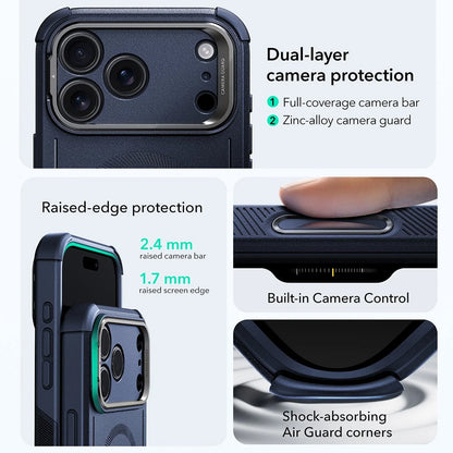 MagSafe hoes voor Apple iPhone 17 Pro Max, ESR, Cyber Armor Kickstand, Blauw