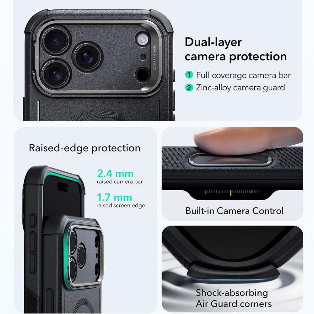 MagSafe hoes voor Apple iPhone 17 Pro Max, ESR, Cyber Armor Kickstand, Zwart