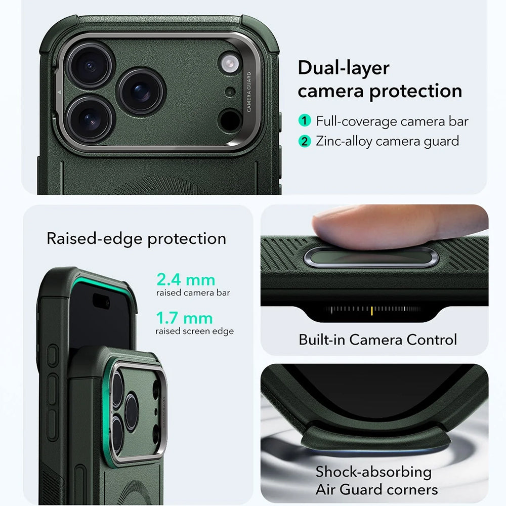 MagSafe hoes voor Apple iPhone 17 Pro Max, ESR, Cyber Armor Kickstand, Groen