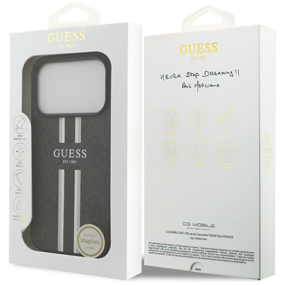 MagSafe hoesje voor Apple iPhone 17 Pro Max, Guess, 4G Printed Stripes, Zwart