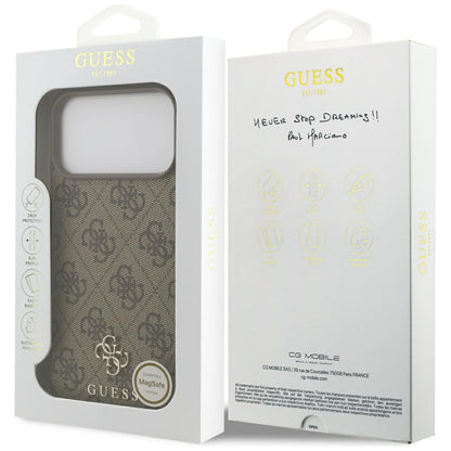 MagSafe hoesje voor Apple iPhone 17 Pro Max, Guess, 4G Small en Classic Logo, Bruin