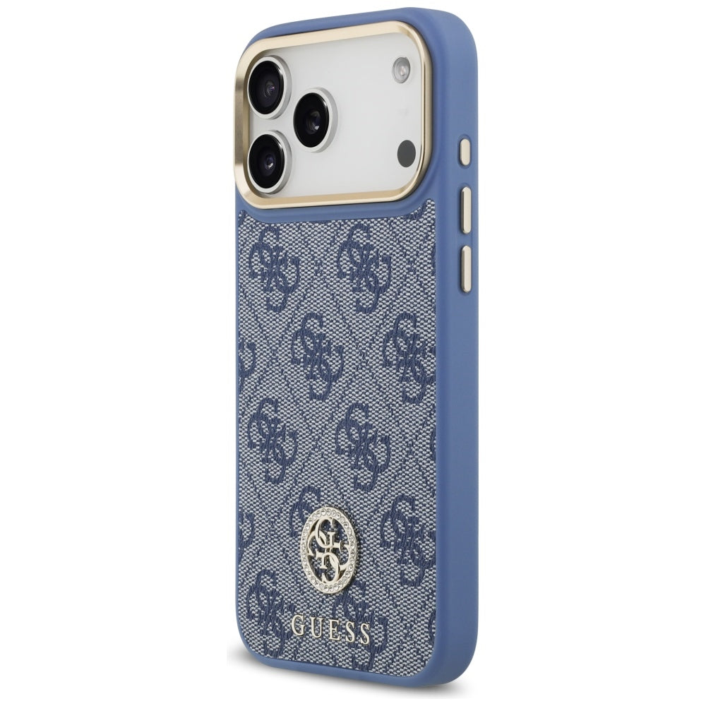 MagSafe Case for Apple iPhone 17 Pro Max, Guess, 4G Strass Logo with Big Strap, Blue