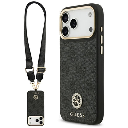 MagSafe Case for Apple iPhone 17 Pro Max, Guess, 4G Strass Logo with Big Strap, Black