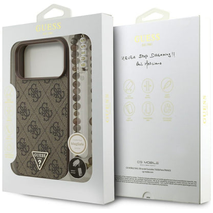 MagSafe hoesje voor Apple iPhone 17 Pro Max, Guess, 4G Triangle Logo Cord Strap, Bruin