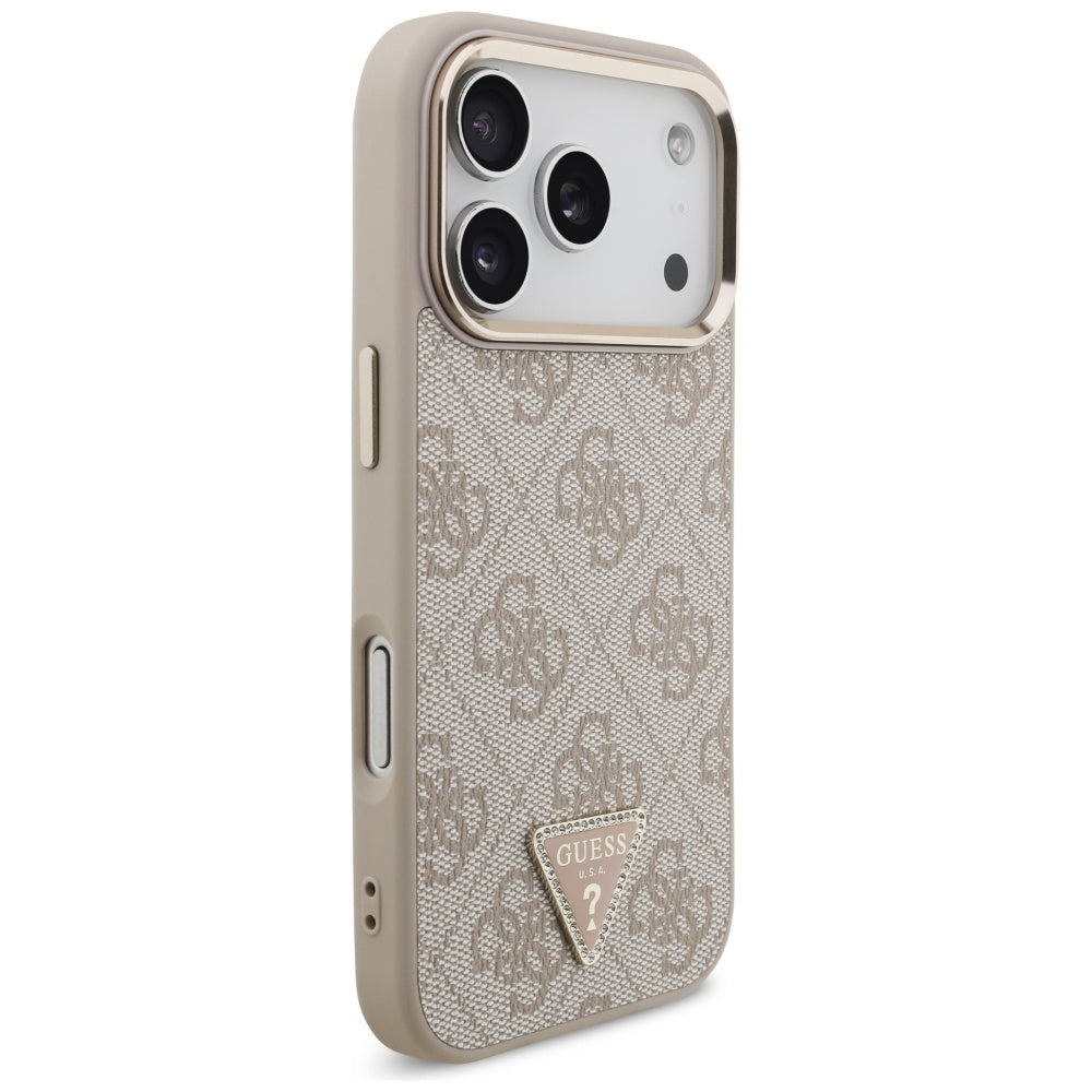 MagSafe Case for Apple iPhone 17 Pro Max, Guess, 4G Triangle Logo, Golden Pink