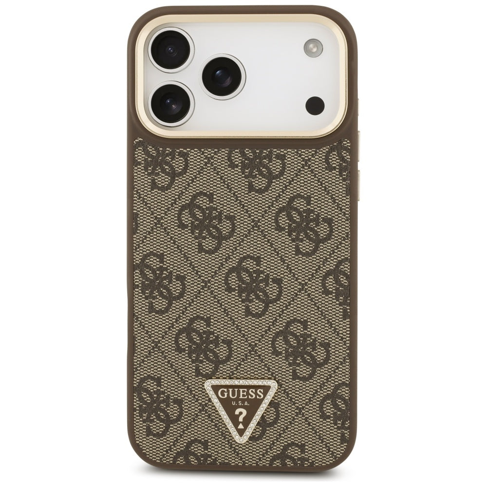 MagSafe hoesje voor Apple iPhone 17 Pro Max, Guess, 4G Triangle Logo met Grote Band, Bruin