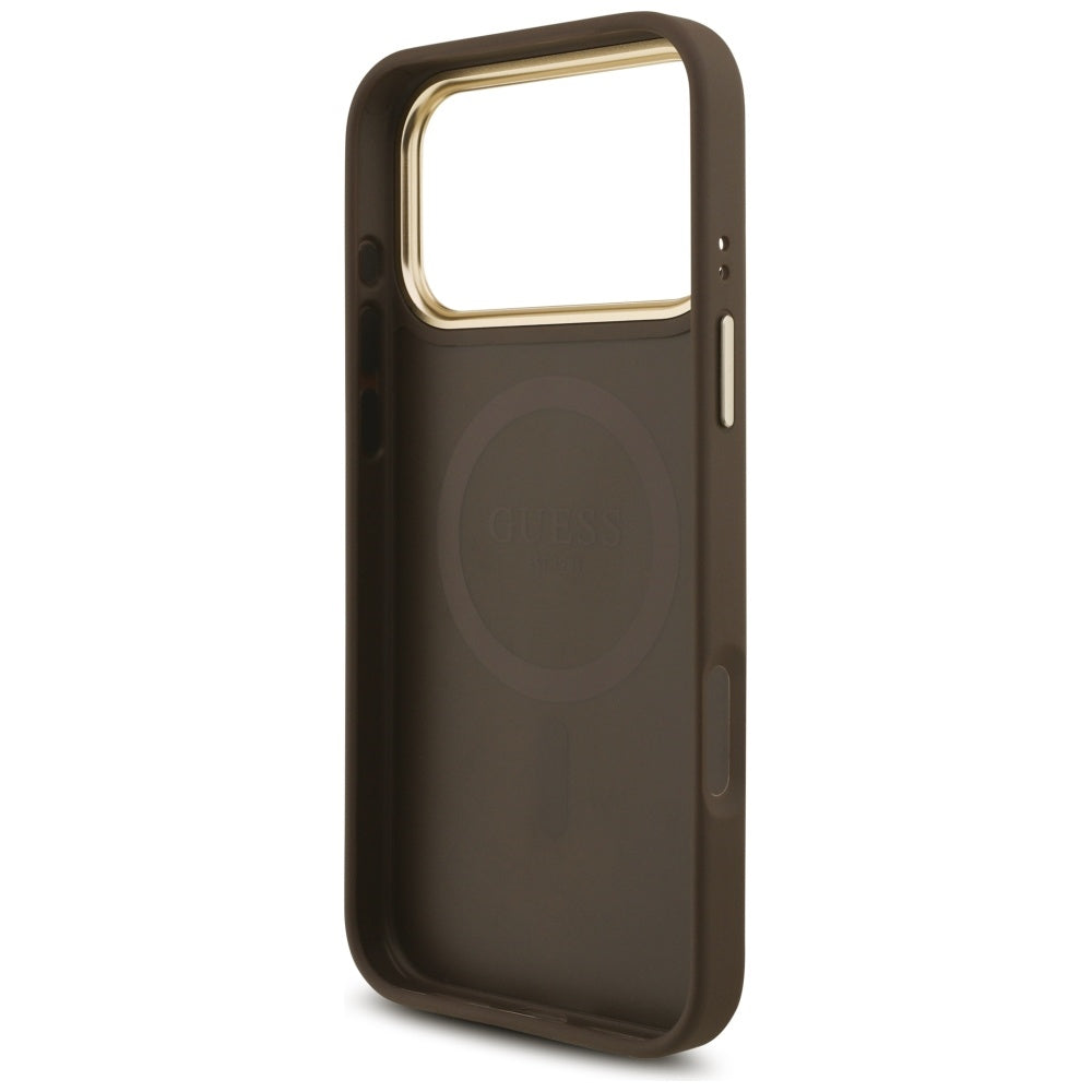 MagSafe hoesje voor Apple iPhone 17 Pro Max, Guess, 4G Triangle Logo met Grote Band, Bruin