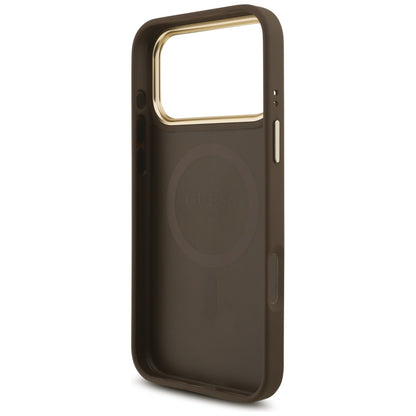 MagSafe hoesje voor Apple iPhone 17 Pro Max, Guess, 4G Triangle Logo met Grote Band, Bruin