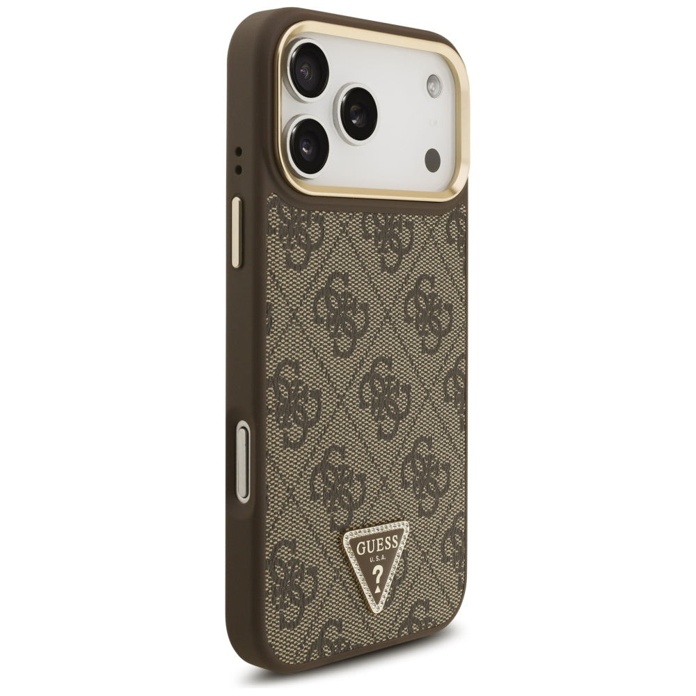 MagSafe hoesje voor Apple iPhone 17 Pro Max, Guess, 4G Triangle Logo met Grote Band, Bruin
