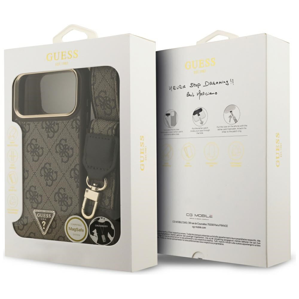 MagSafe hoesje voor Apple iPhone 17 Pro Max, Guess, 4G Triangle Logo met Grote Band, Bruin