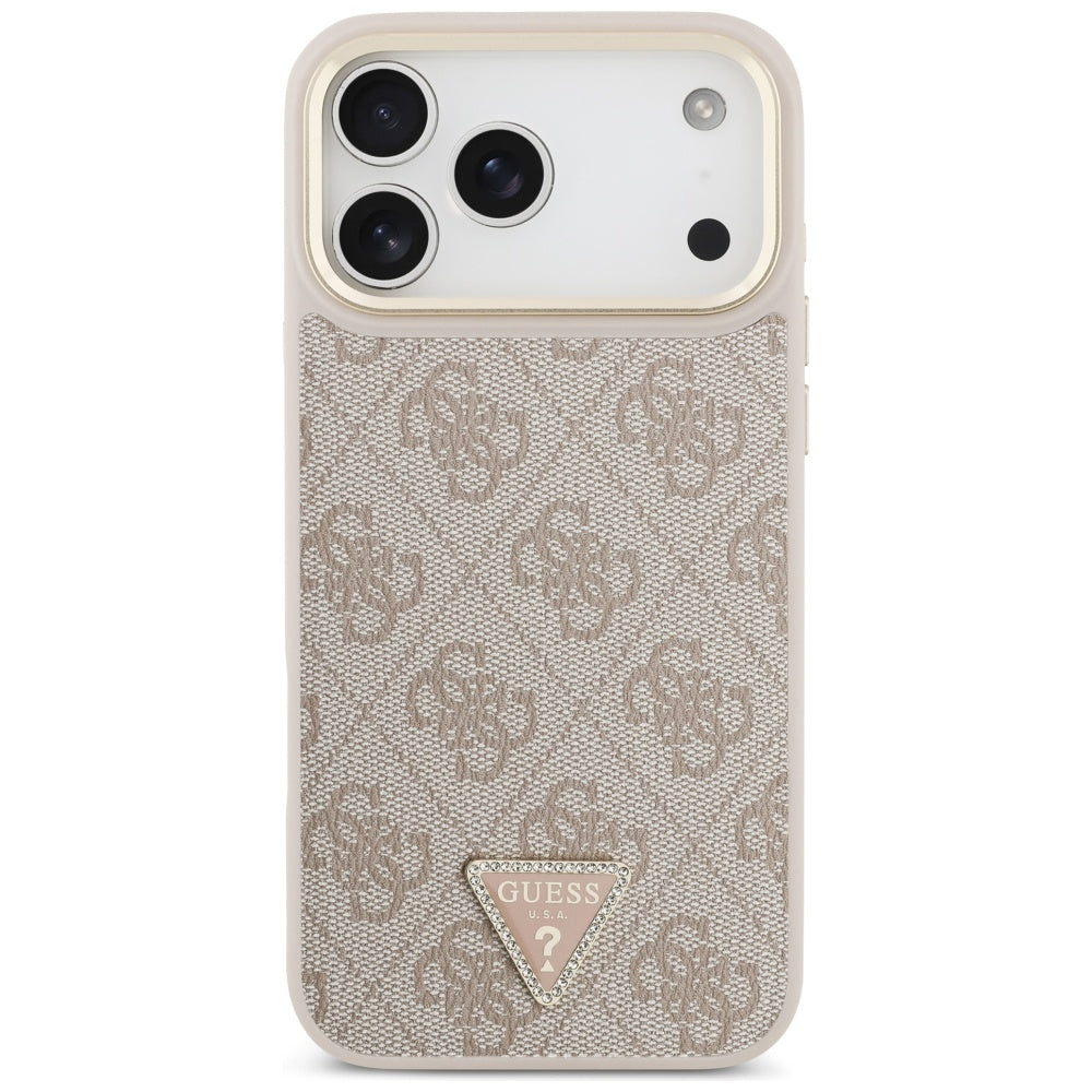 MagSafe hoesje voor Apple iPhone 17 Pro Max, Guess, 4G Triangle Logo met grote band, Roze