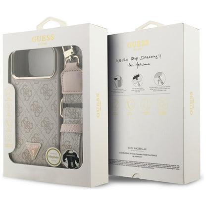 MagSafe hoesje voor Apple iPhone 17 Pro Max, Guess, 4G Triangle Logo met grote band, Roze