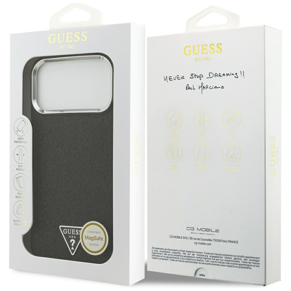 MagSafe hoesje voor Apple iPhone 17 Pro Max, Guess, Glitter Triangle Logo, Zwart