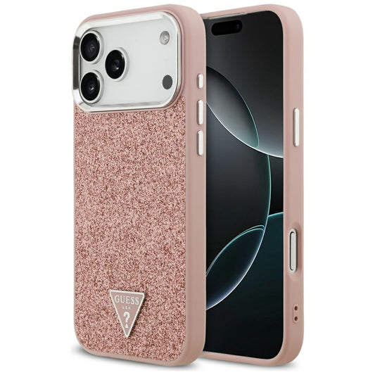 MagSafe hoesje voor Apple iPhone 17 Pro Max, Guess, Glitter Triangle Logo, Roze