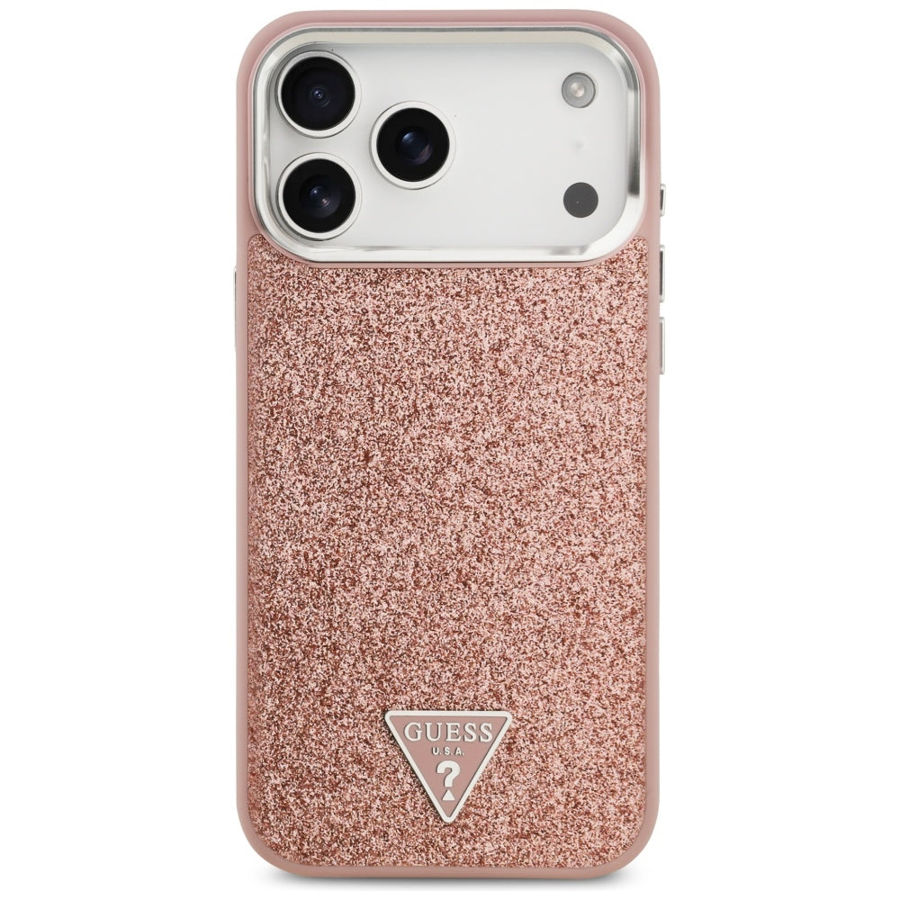 MagSafe hoesje voor Apple iPhone 17 Pro Max, Guess, Glitter Triangle Logo, Roze