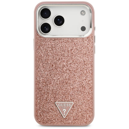 MagSafe hoesje voor Apple iPhone 17 Pro Max, Guess, Glitter Triangle Logo, Roze