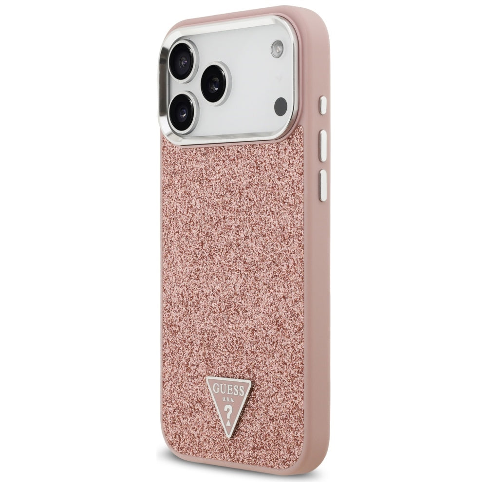 MagSafe hoesje voor Apple iPhone 17 Pro Max, Guess, Glitter Triangle Logo, Roze