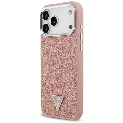 MagSafe hoesje voor Apple iPhone 17 Pro Max, Guess, Glitter Triangle Logo, Roze