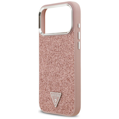 MagSafe hoesje voor Apple iPhone 17 Pro Max, Guess, Glitter Triangle Logo, Roze